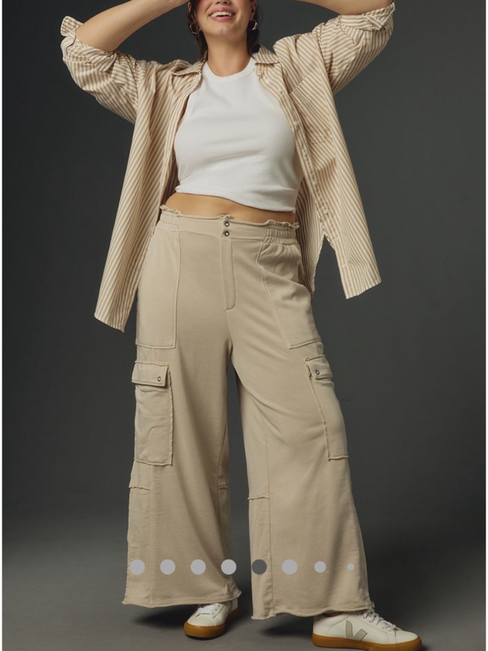 Anthropologie Beige Wide-Leg Cargo Track Pants